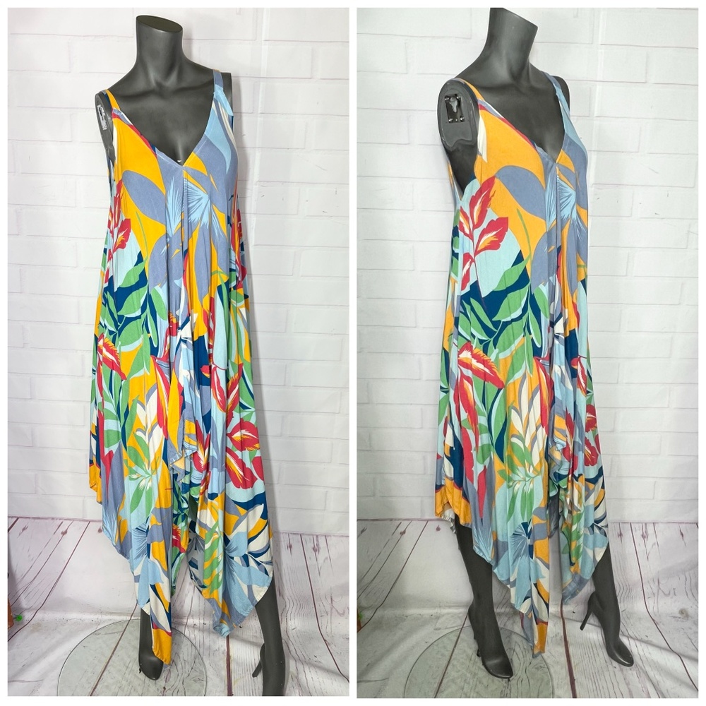 Sun Dress Floral Light & Flowy Handkerchief-Hem Viscose Maxi Dress